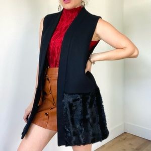 ZARA WOOL LONG VEST FAUX FUR